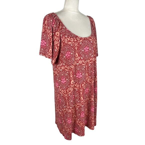 Boden Scoop Neck Jersey Mini Dress Poinsettia Exotic Tile Red Size 16/18 R - Picture 4 of 8